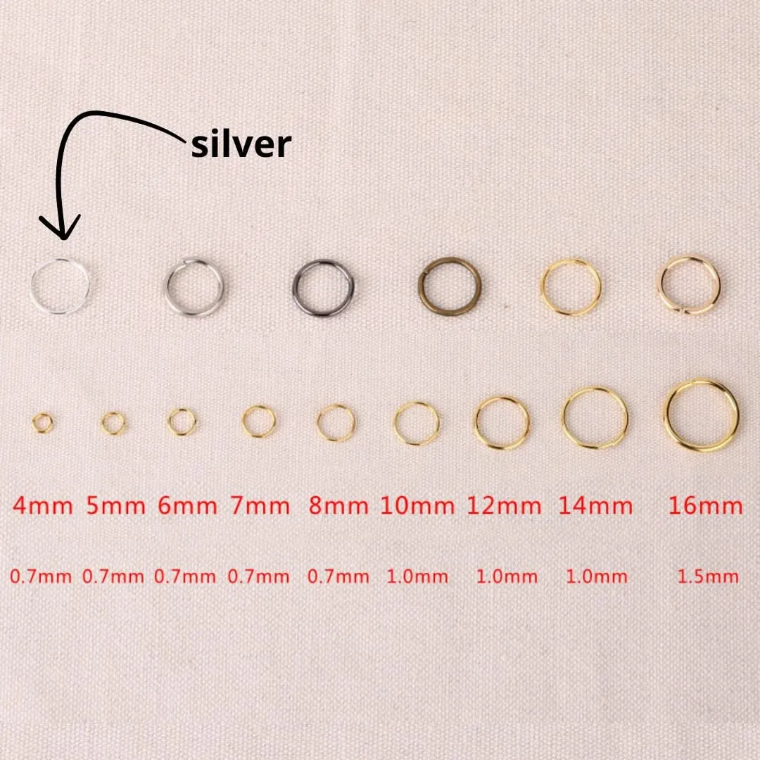 100 Hypoallergenic silver jump rings, 4mm, 5mm, 6mm, 7mm, 8mm (gauge 21)