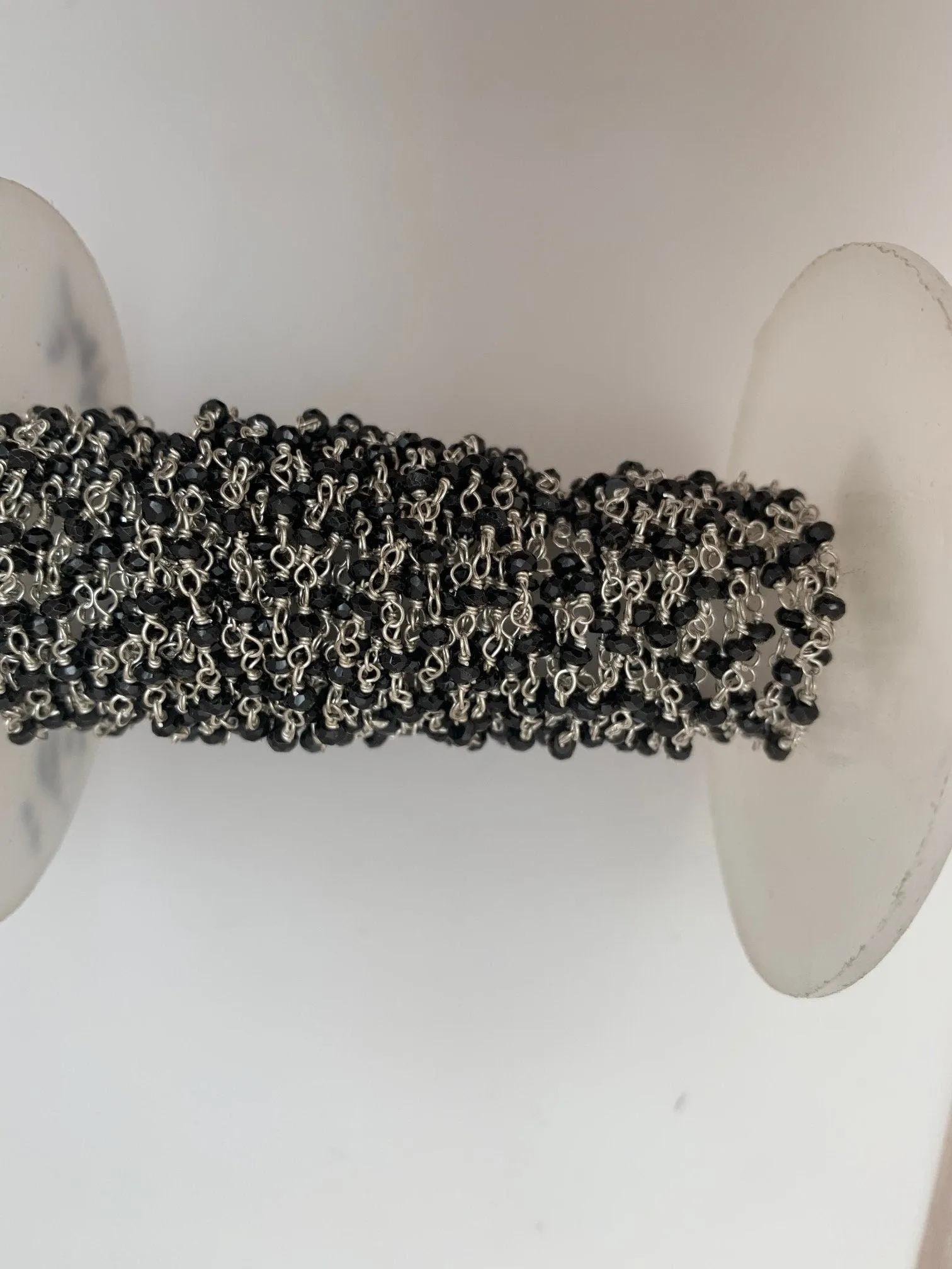 2mm Black Spinel Chain | Natural Beads on Silver Plated Wire | Faceted Beaded Chain | 2mm Black Spinel Beads | 1 Foot