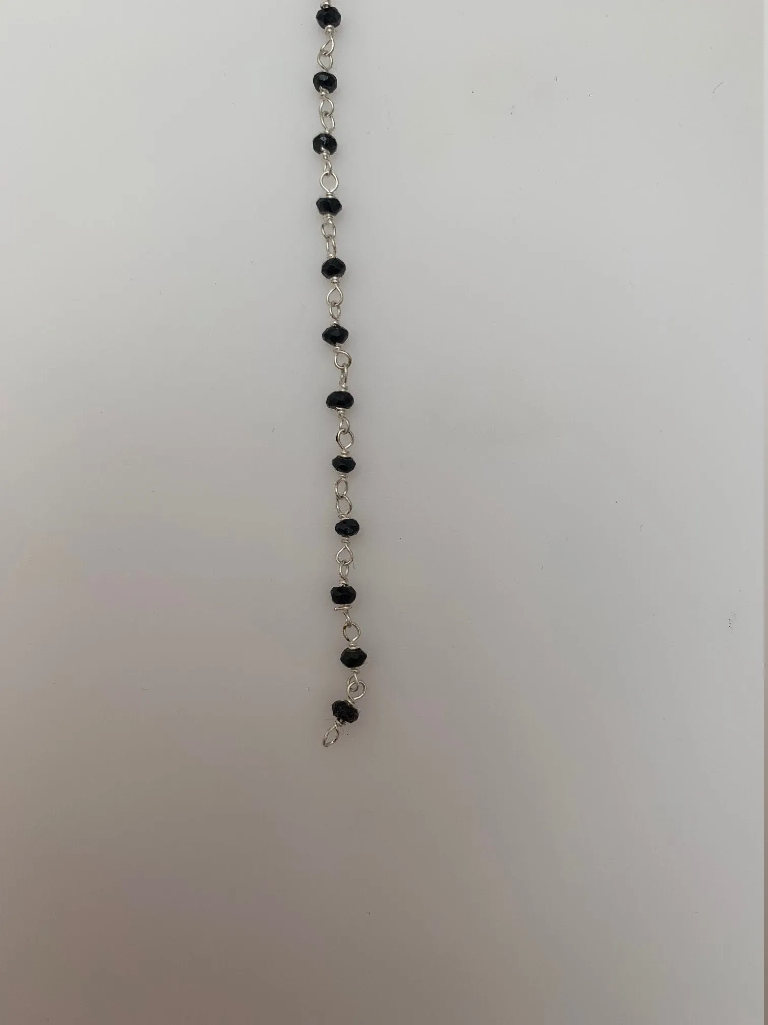 2mm Black Spinel Chain | Natural Beads on Silver Plated Wire | Faceted Beaded Chain | 2mm Black Spinel Beads | 1 Foot