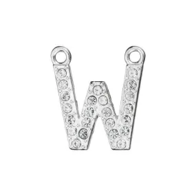 Alphabet Pendant, Letter 'W' with 2 Rings 12.5mm, Sterling Silver (1 Piece)