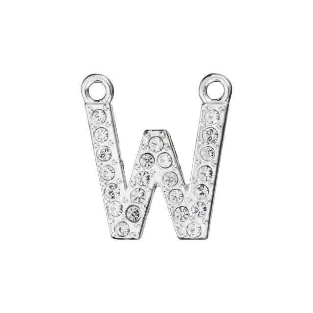 Alphabet Pendant, Letter 'W' with 2 Rings 12.5mm, Sterling Silver (1 Piece)