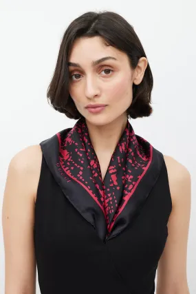 Black & Fuchsia Printed Silk Scarf