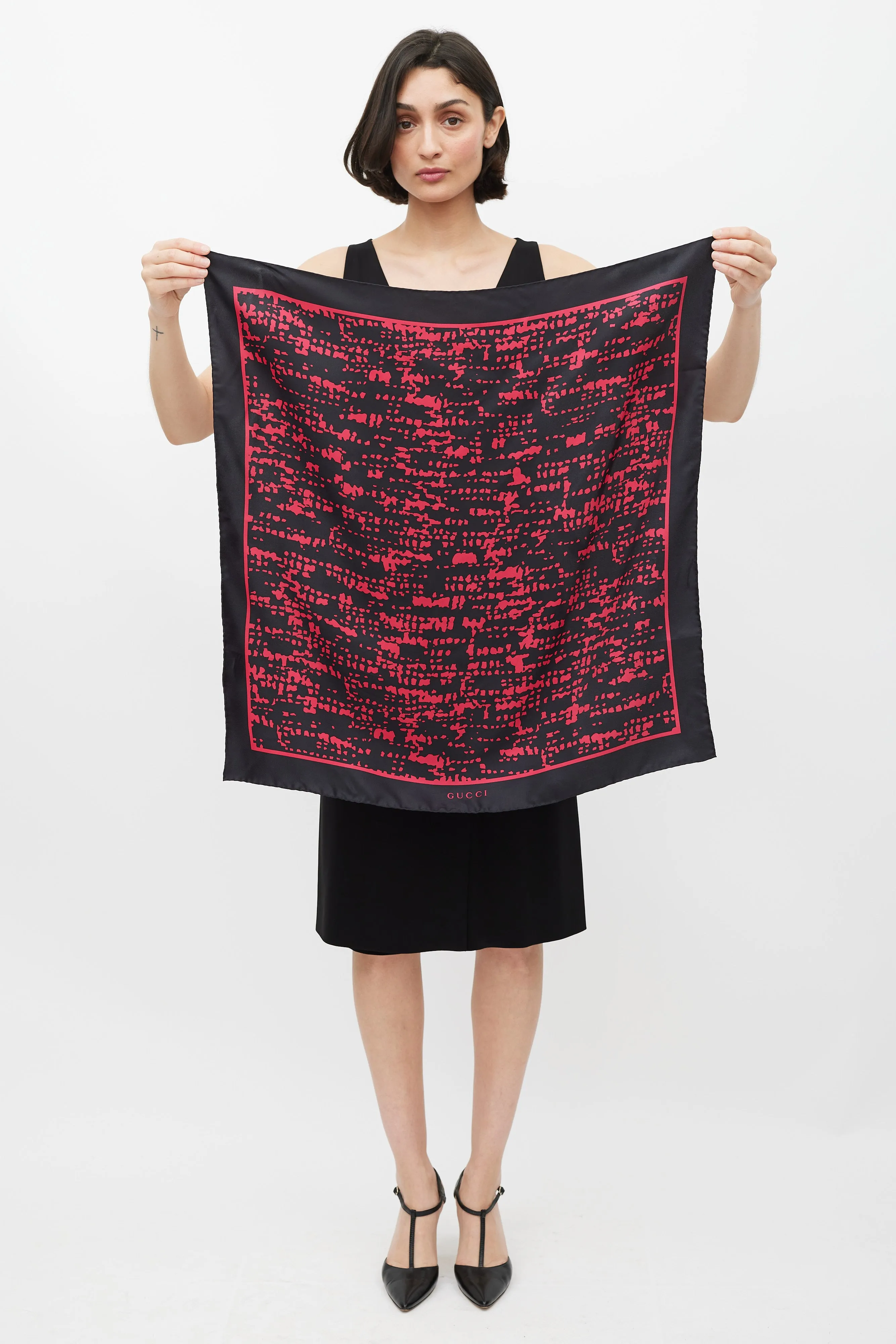 Black & Fuchsia Printed Silk Scarf