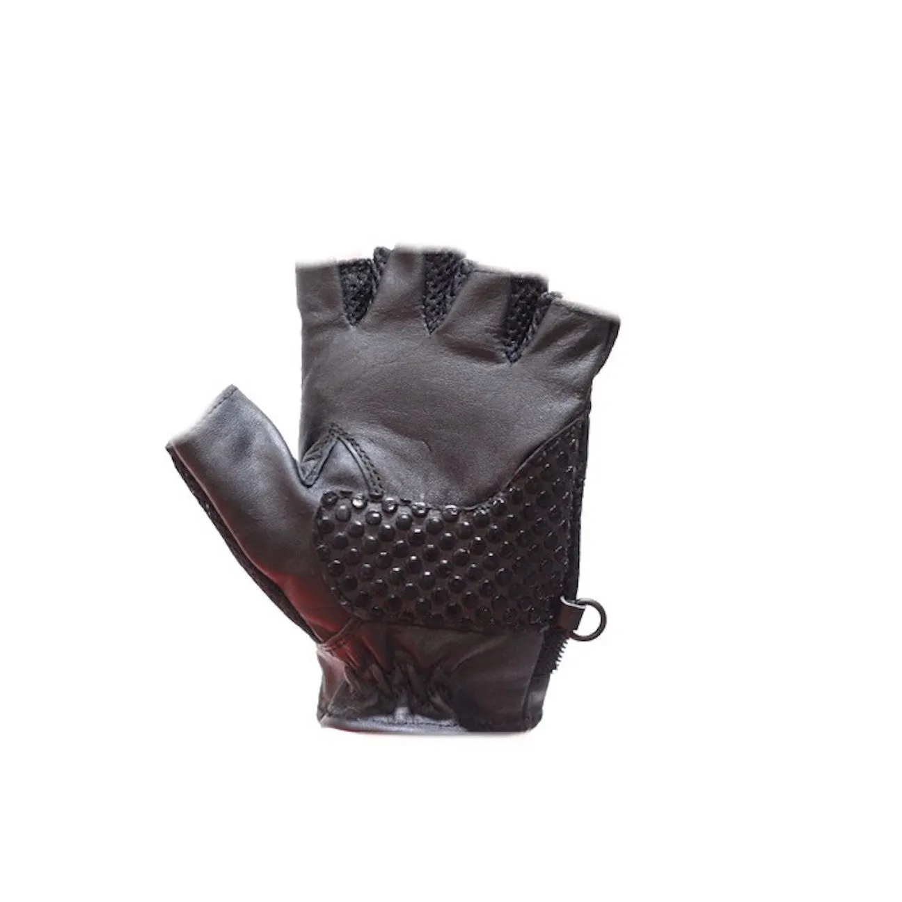 Black Leather and Mesh Motorcycle Fingerless Gloves