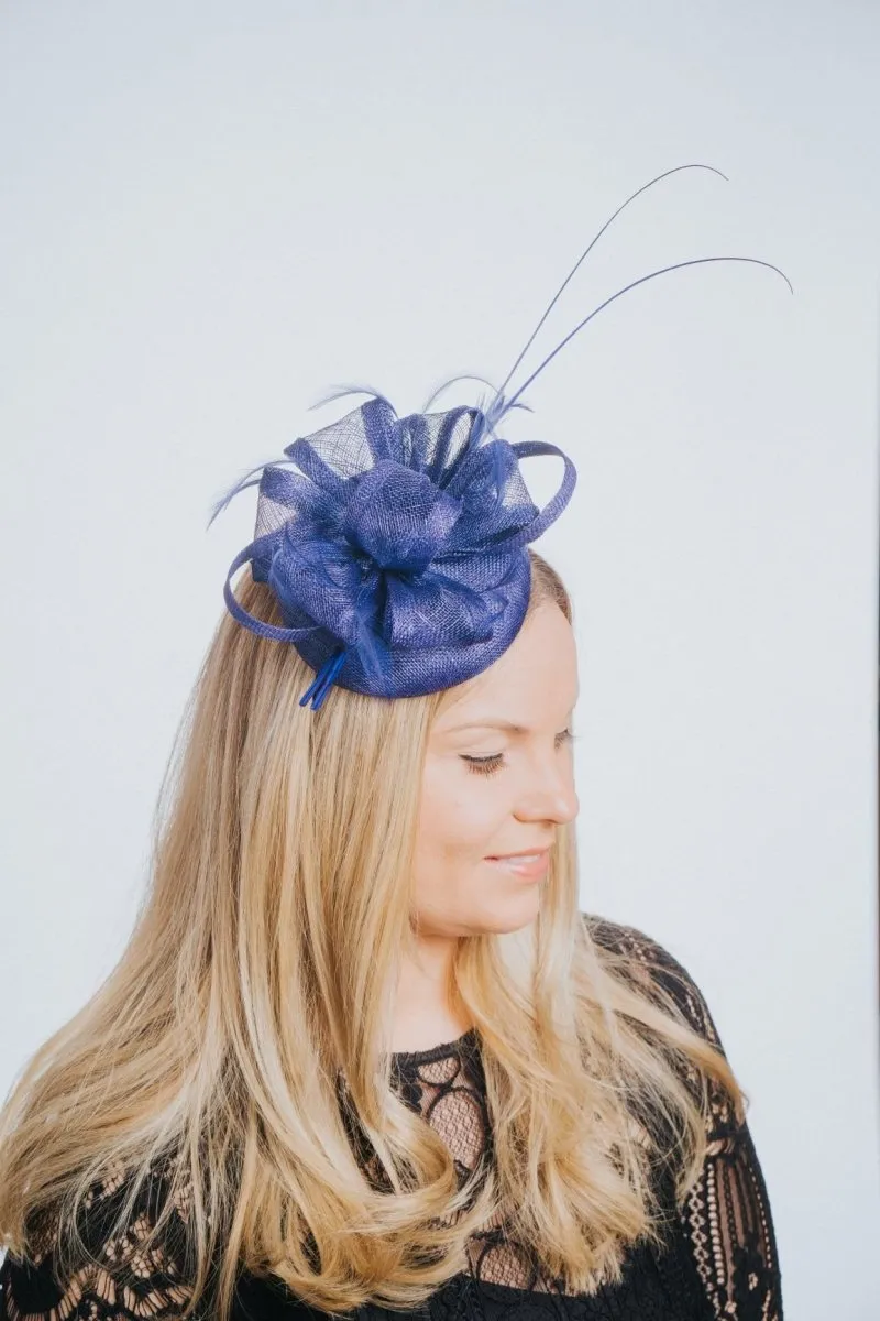 Blue Pillbox Round Sinnamay Hairband Fascinator