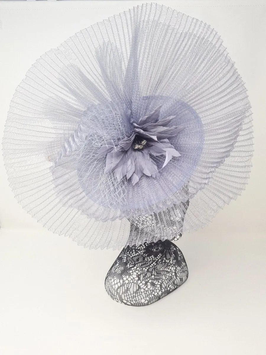 Blue Silver Net Large Fascinator