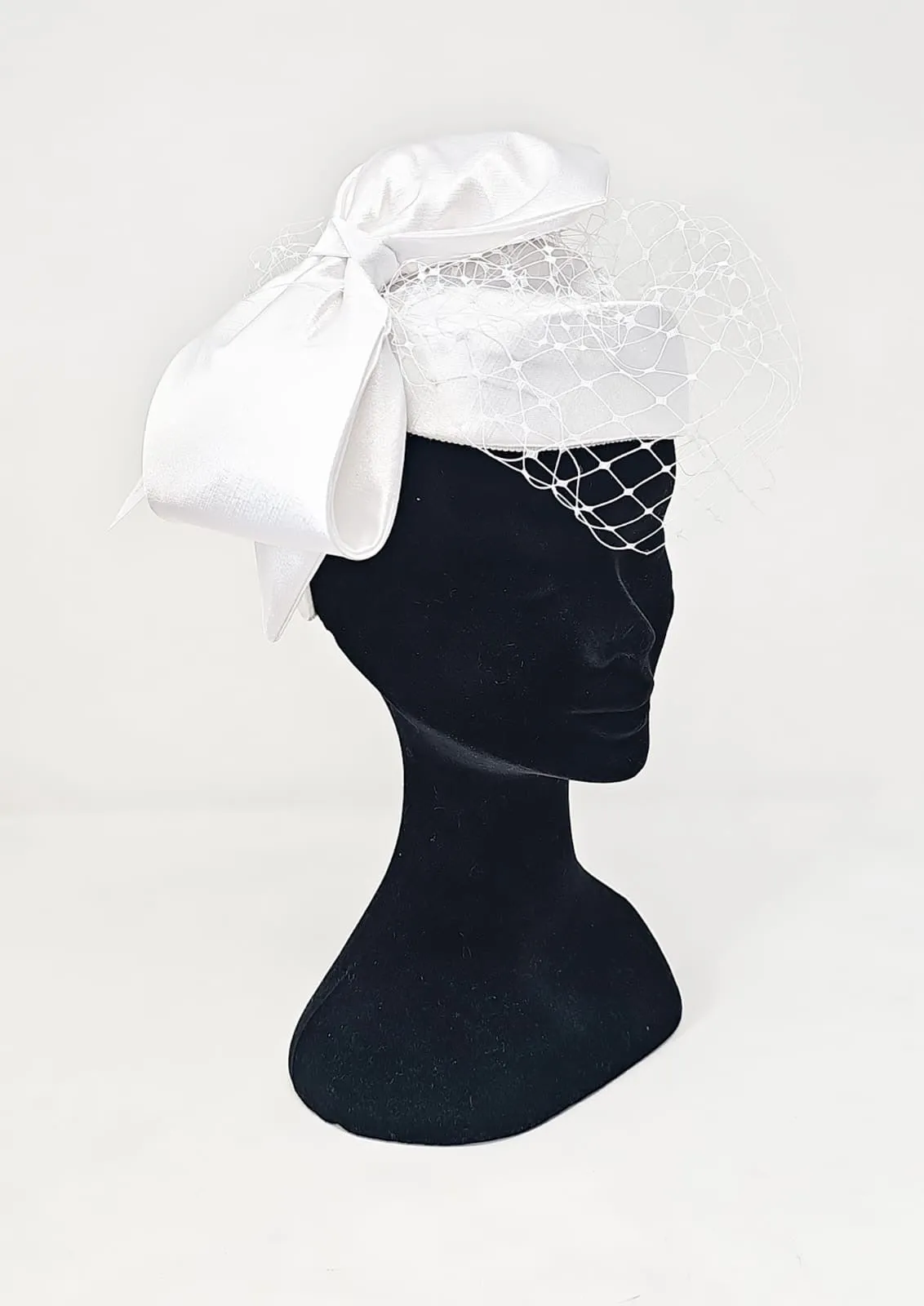 Bridal White Satin Bow Veiled Fascinator