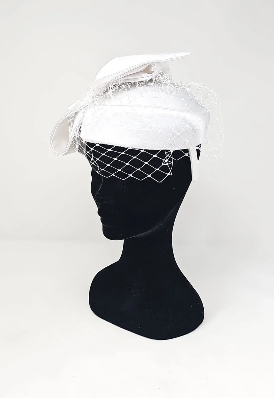 Bridal White Satin Bow Veiled Fascinator