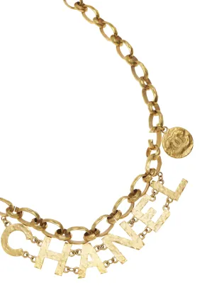 Chanel,  Gold Hammered Logo Chain Belt, Gold