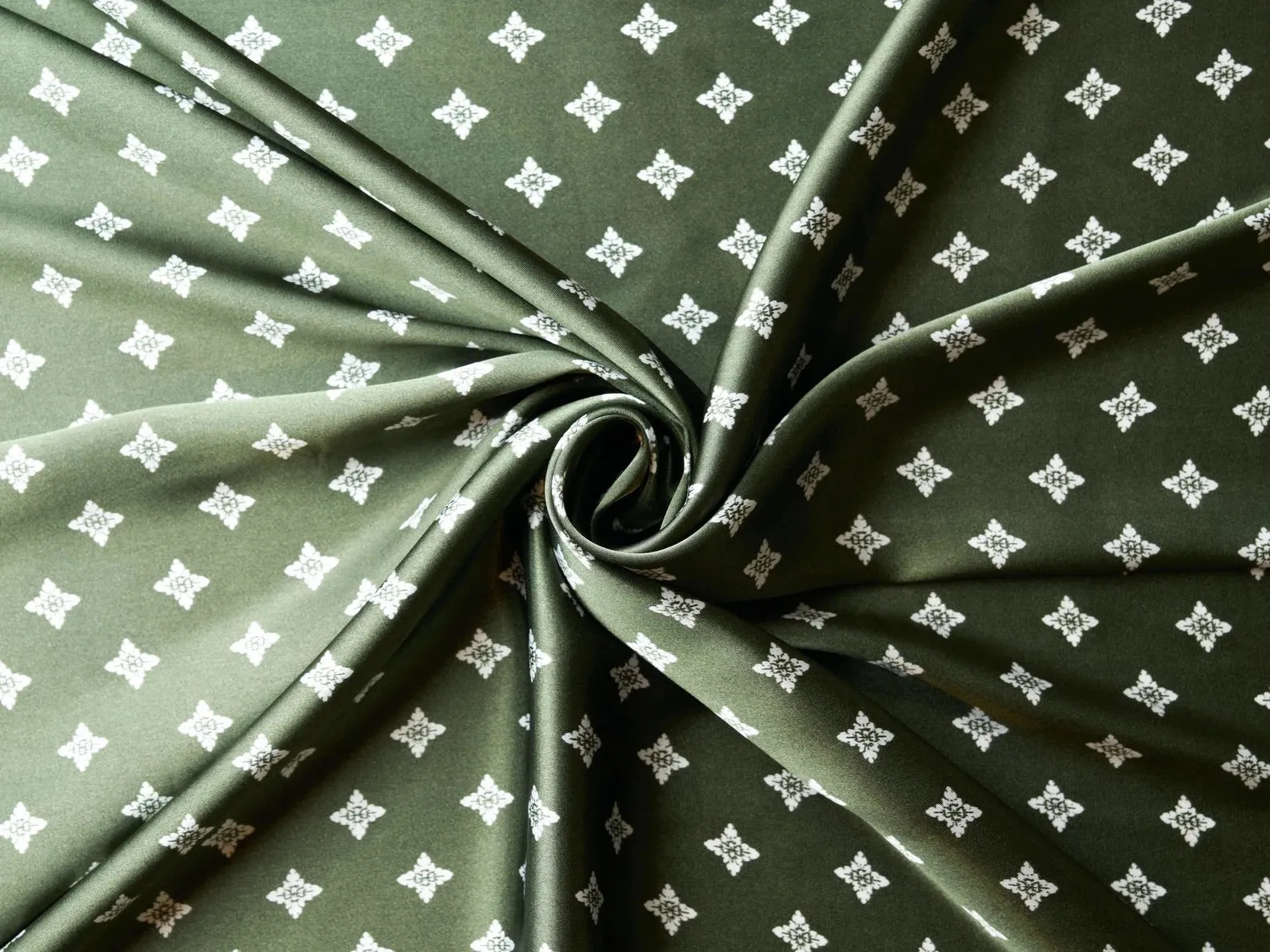 Charmeuse satin fabric by the yard - Blue and white diamond print