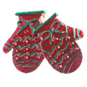Christmas Jewelry Crystal Rhinestone Holiday Winter Gloves Mittens Brooch BH128