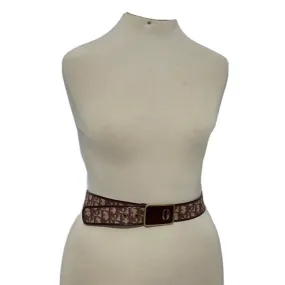 Dior Red Trotter Print Belt W Burgundy & Gold Enamel CD Buckle