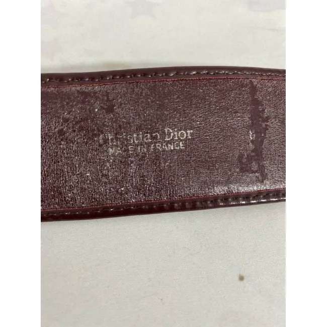 Dior Red Trotter Print Belt W Burgundy & Gold Enamel CD Buckle