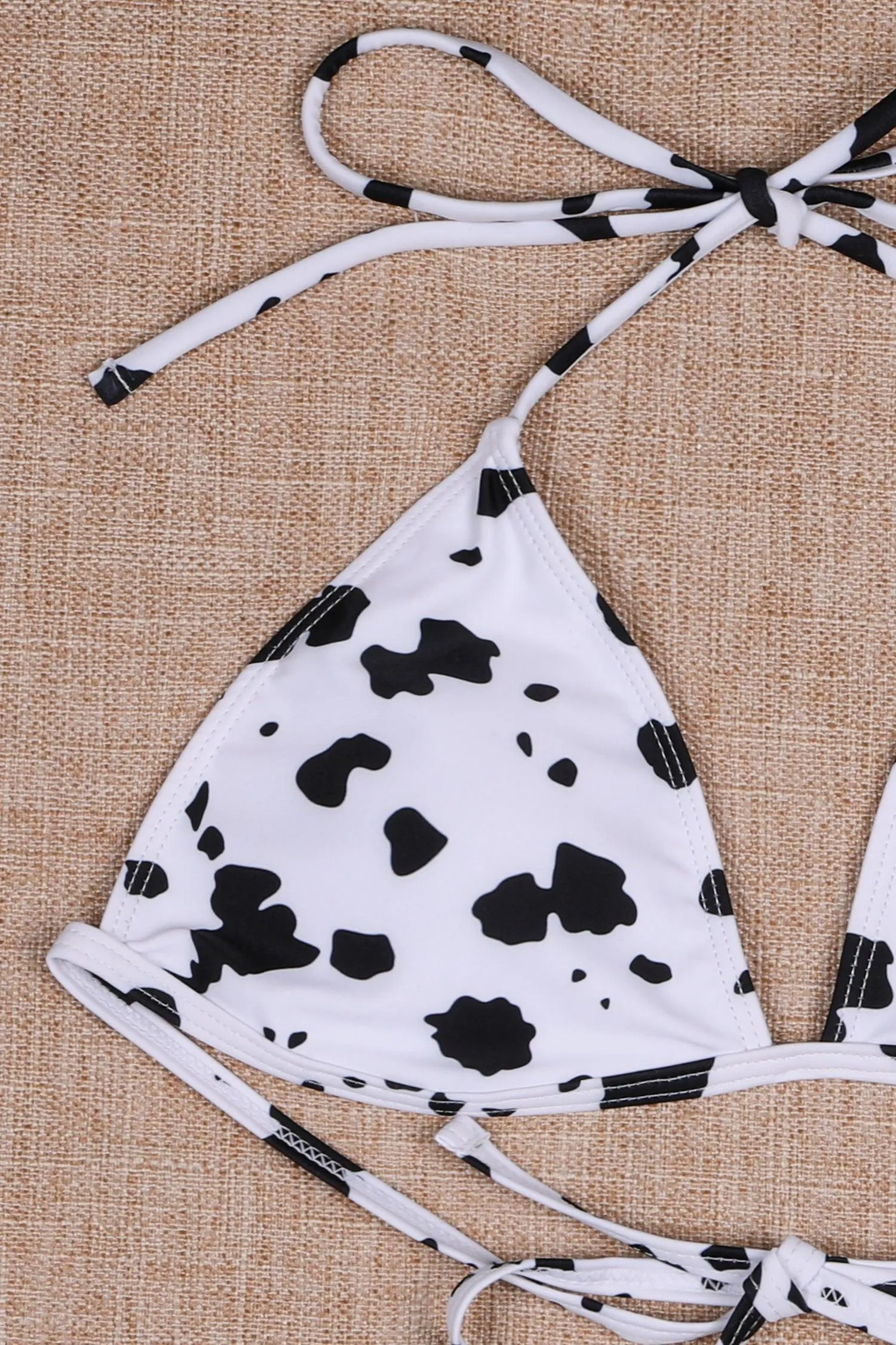 Famous Tiktok Olivia Cow Print Bikini with Belts and Chain 2 Pieces Set