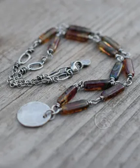 Full Moon Necklace. Earthy Glass and Fine Silver Handcrafted Chain Necklace. Boho-Style Handcrafted Jewelry.