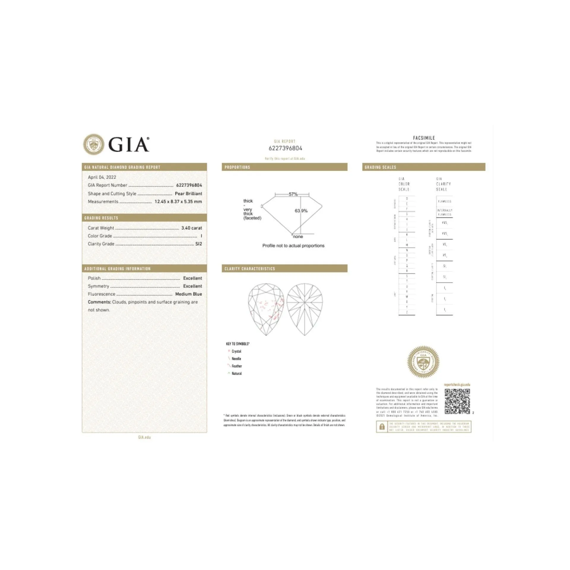 GIA Certified 3.40 I/SI2 Pear Cut Diamond Solitaire 18K White Gold Ring