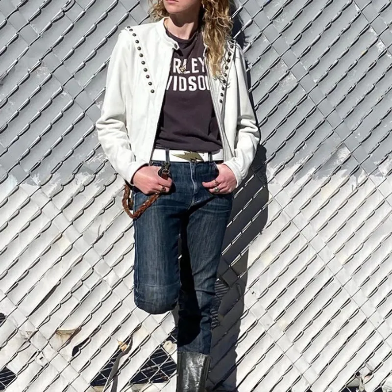 Lightning Bolt Belt - White with Antique Nickel Buckle