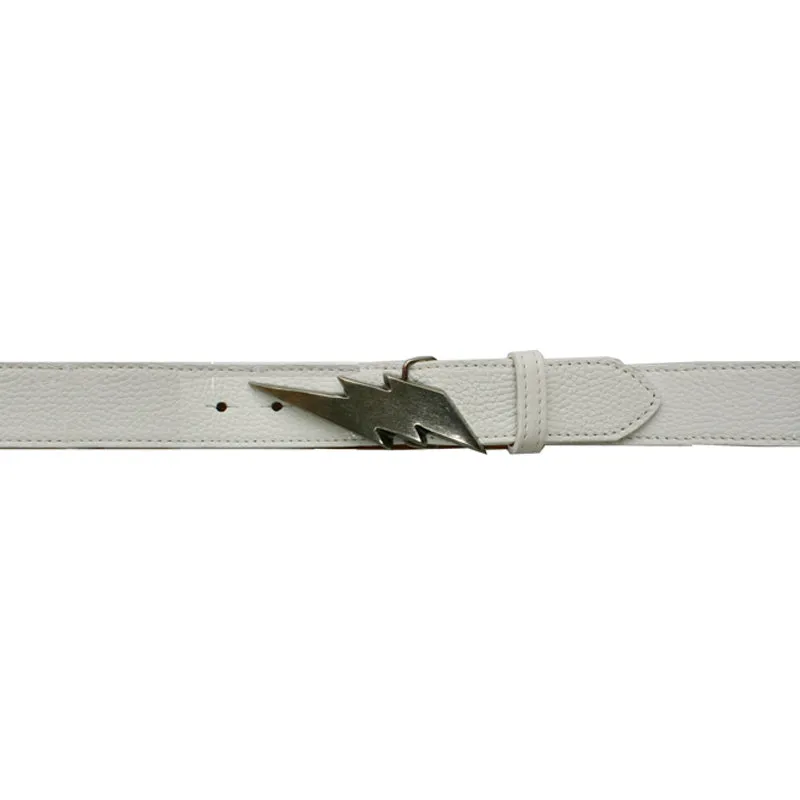 Lightning Bolt Belt - White with Antique Nickel Buckle