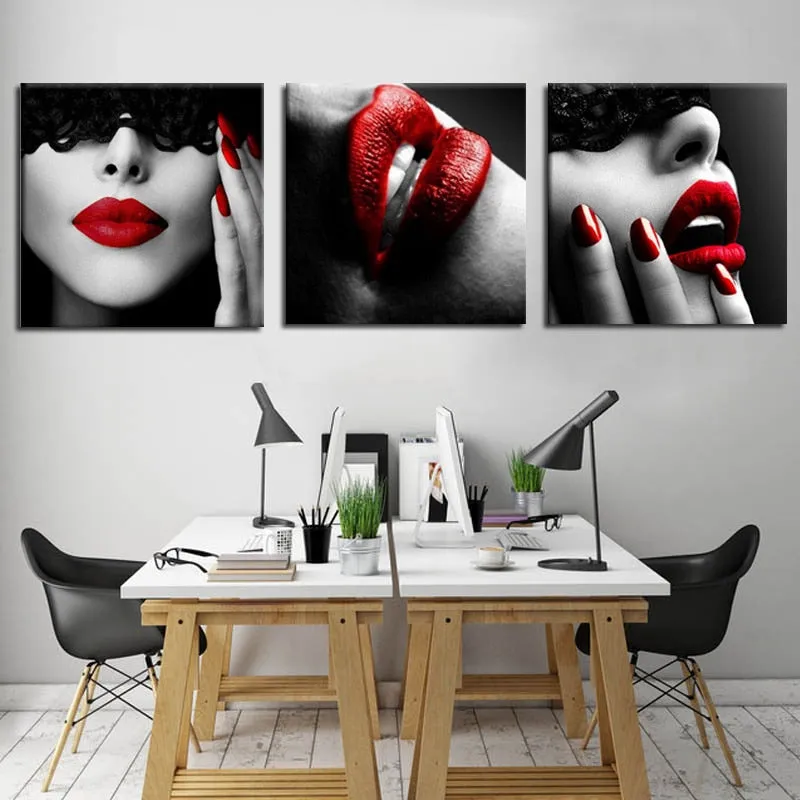 Nordic Wall Art Pictures Prints Canvas Painting Fashion Women Sexy Red Lips Nails Art Posters Beauty Shop Home Decor No Frame