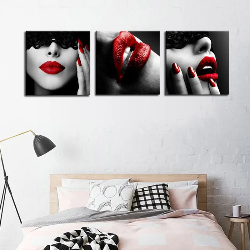 Nordic Wall Art Pictures Prints Canvas Painting Fashion Women Sexy Red Lips Nails Art Posters Beauty Shop Home Decor No Frame