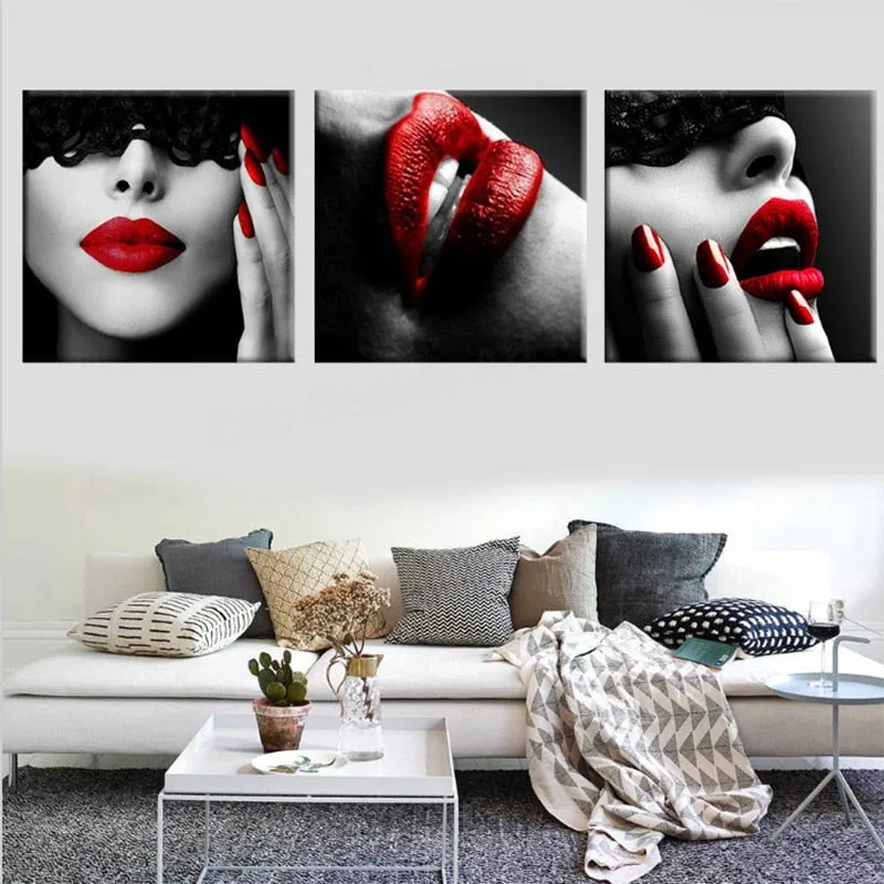 Nordic Wall Art Pictures Prints Canvas Painting Fashion Women Sexy Red Lips Nails Art Posters Beauty Shop Home Decor No Frame