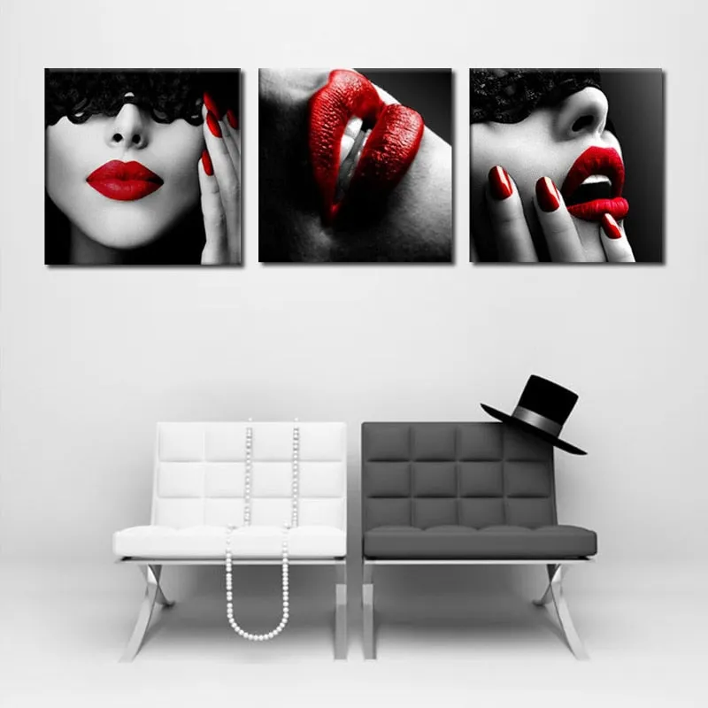 Nordic Wall Art Pictures Prints Canvas Painting Fashion Women Sexy Red Lips Nails Art Posters Beauty Shop Home Decor No Frame