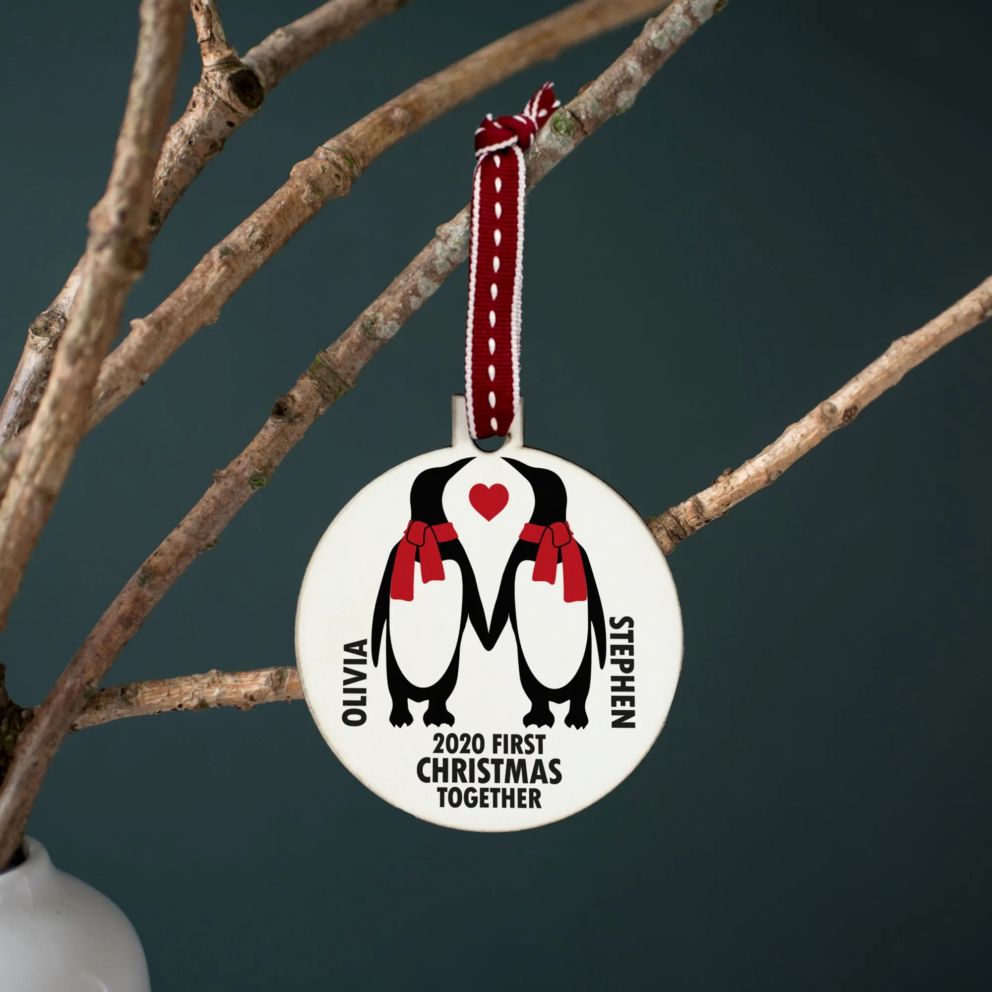 Personalised 'Our First Christmas' Penguin Bauble