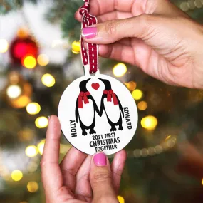 Personalised 'Our First Christmas' Penguin Bauble