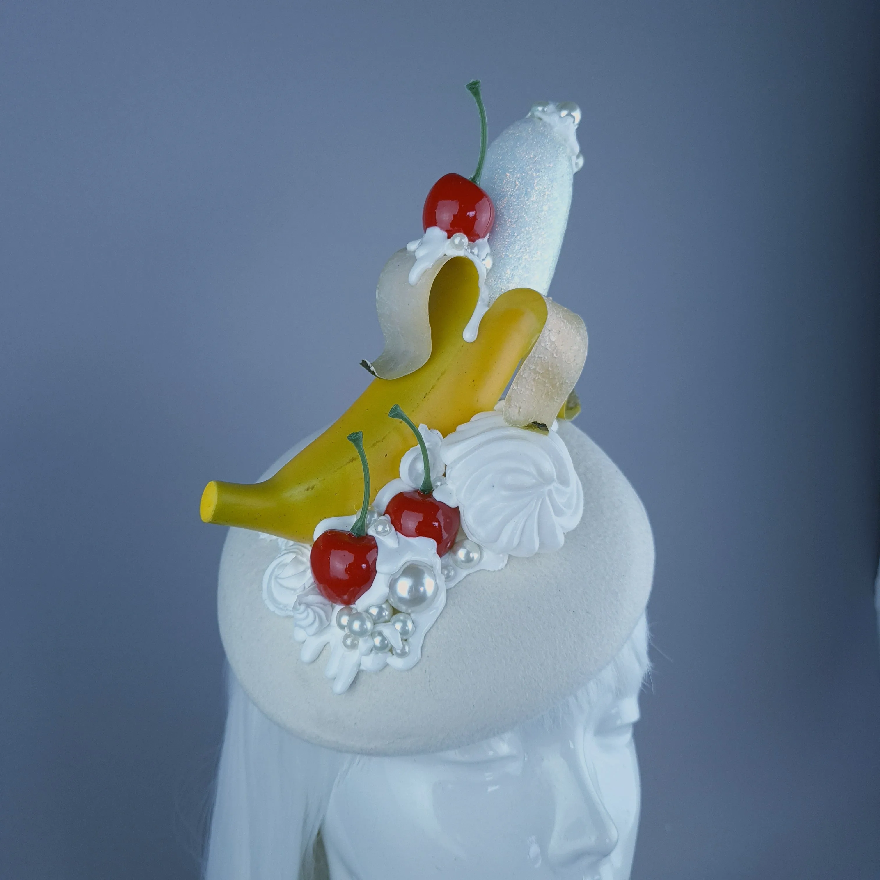 "Cheekie" Banana, Cherry, Cream & Pearls Food Fascinator Hat Headdress