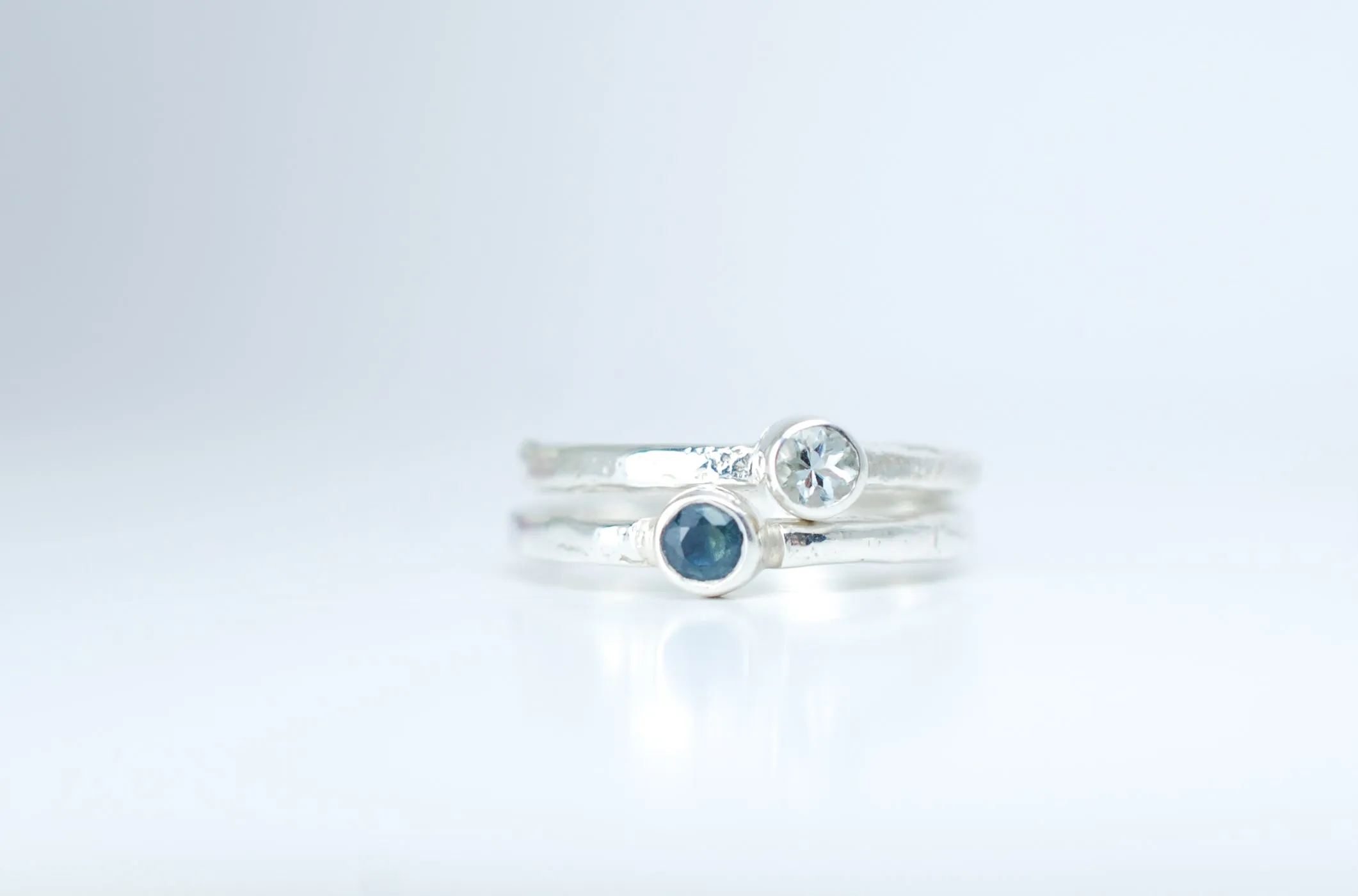 Silver stacking ring with beautiful Blue Sapphire.