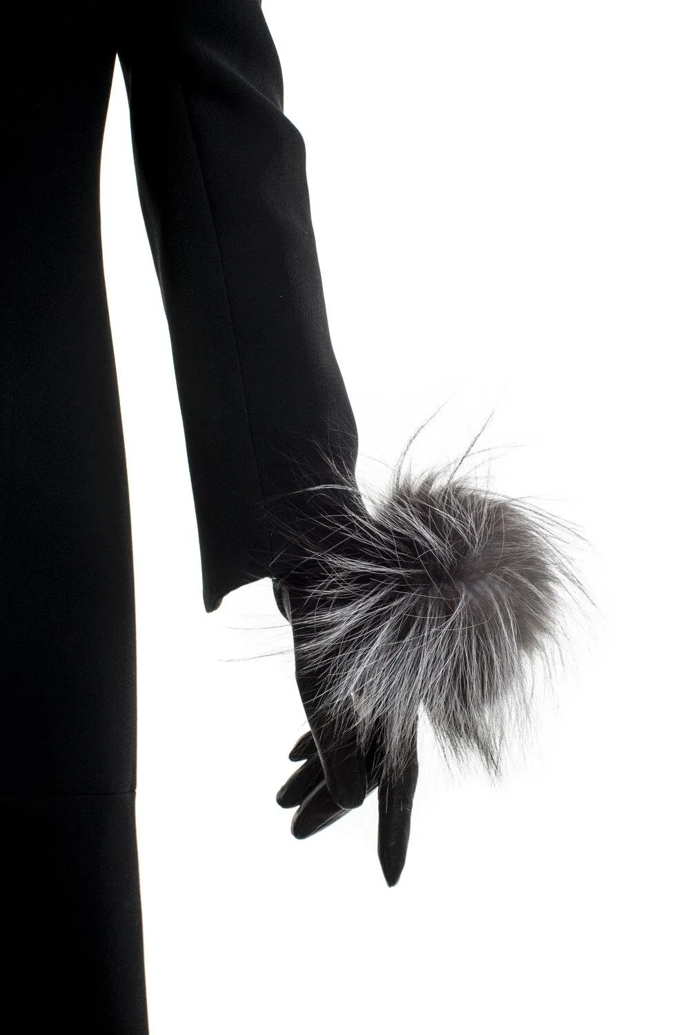 Veronique Pom Pom Mini - Women's Silk Lined Leather Gloves with Fox Fur Pom Pom