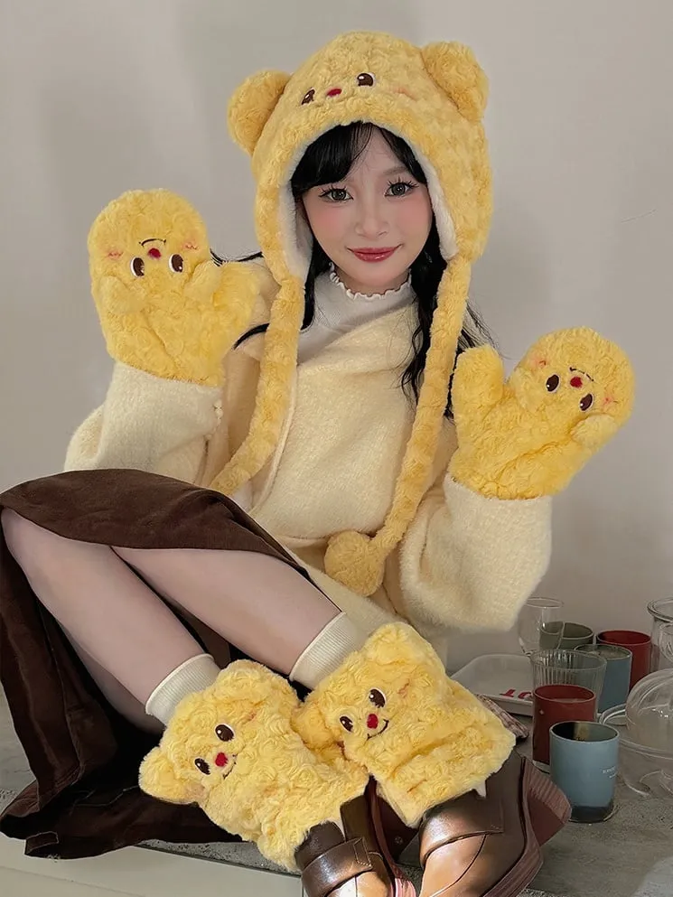 Yellow Cute Bear Plush Gloves