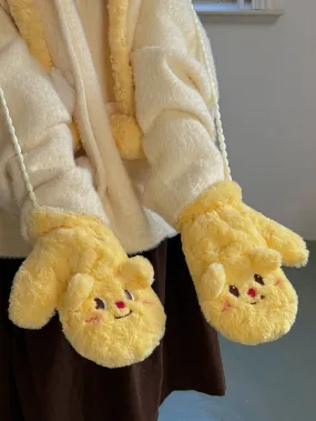Yellow Cute Bear Plush Gloves